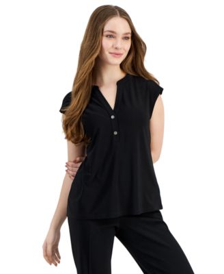AK Anne Klein - Petite Dolman-Sleeve Split-Neck Top