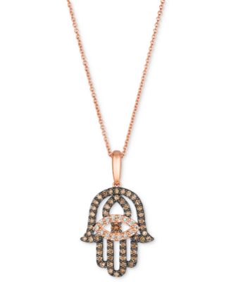 Le Vian - Chocolate Diamond & Nude Diamond Hamsa Hand Adjustable 20" Pendant Necklace (1/2 ct. t.w.) in 14k Rose Gold