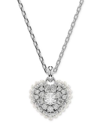 Swarovski - Silver-Tone & rose gold-tone Hyperbola Heart Pendant Necklace, 15" + 2-3/4" extender