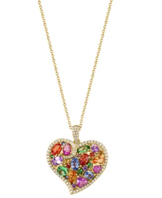 EFFY Collection - Multi-Gemstone (3-3/4 ct. t.w.) & Diamond (1/3 ct. t.w.) Heart Cluster 18" Pendant Necklace in 14k Gold