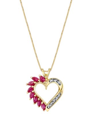 Macy's - Ruby (3/4 ct. t.w.) & Diamond Accent 18" Heart Pendant Necklace in 14k Gold