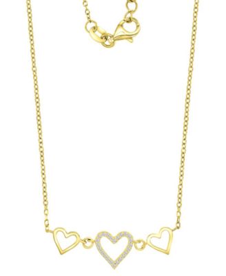 Macy's - Cubic Zirconia Triple Heart Pendant Necklace in 14k Gold-Plated Sterling Silver, 13" + 2" extender