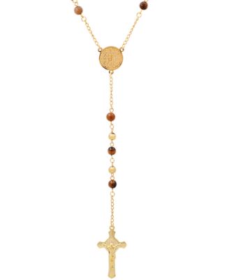 STEELTIME - Men's Gold-Tone Lords Tiger's Eye Prayer Rosary Lariat 30" Necklace