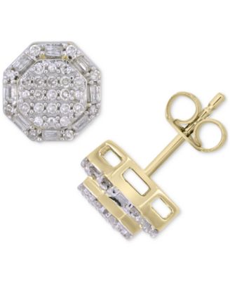 Macy's - Men's Diamond Round & Baguette Hexagon Cluster Stud Earrings (1/4 ct. t.w.) in 10k Gold
