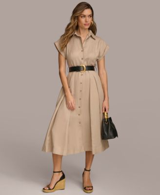 Donna Karan New York - Women's Button-Front Short-Sleeve Belted Dress