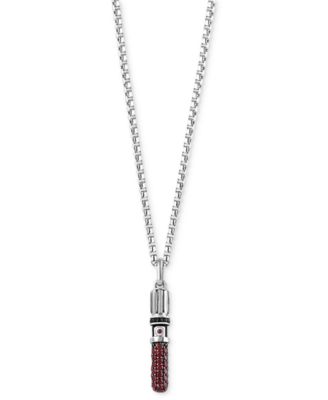 Wonder Fine Jewelry - Garnet (1 ct. t.w.) & Black Diamond (1/20 ct. t.w.) Darth Vader Lightsaber 18" Pendant Necklace in Sterling Silver