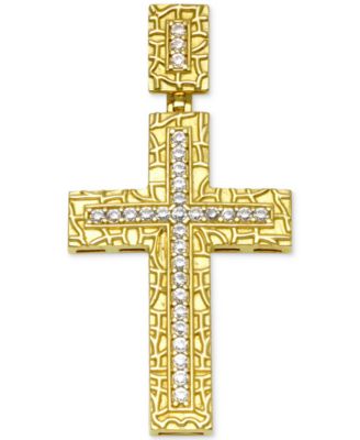Macy's - Men's Diamond Textured Cross Pendant (1/4 ct. t.w.) in 10k gold