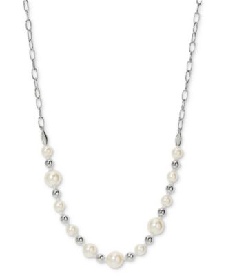 AJOA - Silver-Tone Imitation Pearl Statement Necklace, 16" + 2" extender