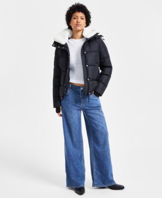 S13 - Women's Ella Faux-Sherpa-Collar Hooded Puffer Coat