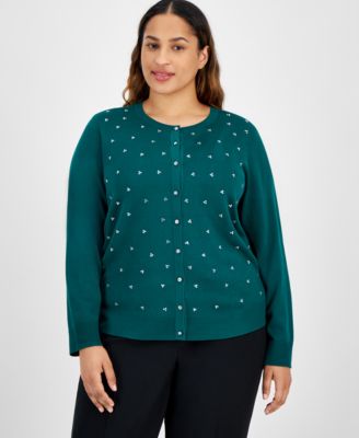 JM Collection - Plus Size Rhinestone Button-Front Cardigan