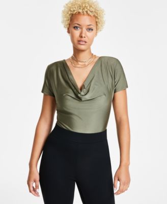 Bar III - Women's Short-Sleeve Cowlneck Bodysuit