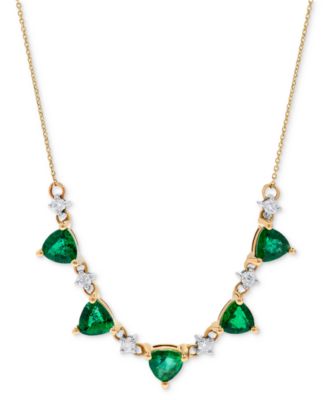 Macy's - Emerald (2-1/2 ct. t.w.) & Diamond (1/5 ct. t.w.) 16" Statement Necklace in 14k Gold