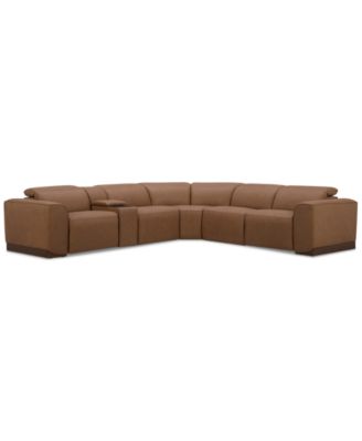 Furniture - Lovro 6-Pc. Leather Sectional with 2 Power Motion Chairs & 1 Console