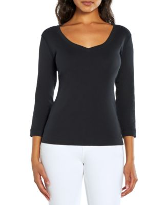 Three Dots - Women's V-Neck 3/4-Sleeve T-Shirt