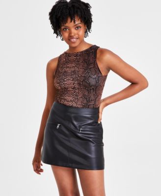 Bar III - Women's Snake-Print Sleeveless Jersey Bodysuit