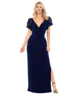 Betsy & Adam - Women's Sequin-Sleeve Surplice-Neck Gown