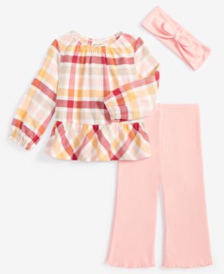 First Impressions - Baby Girls Plaid Flannel Tunic & Flare-Leg Pants, 3 Piece Set