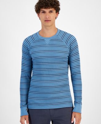 Sun + Stone - Men's Josh Thermal Long Sleeve Striped Crewneck Shirt