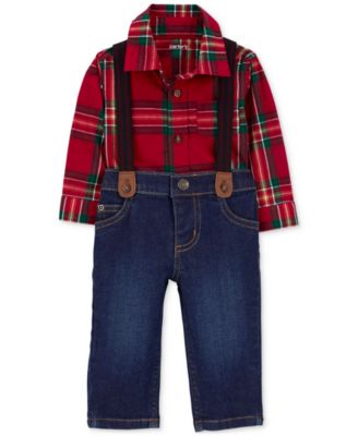 Carter's - Baby Boys Dress Me Up 3-Pc. Plaid Bodysuit, Suspenders & Jeans Set