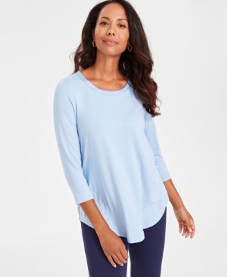 JM Collection - Petite Satin-Trim 3/4-Sleeve Top