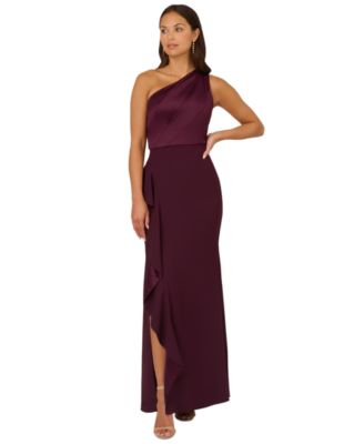 Adrianna Papell - One-Shoulder Satin-Trim Draped Gown