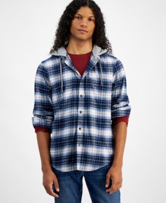 Sun + Stone - Men's Nils Hooded Plaid Shirt, Created for Macy's