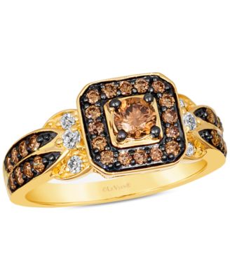 Le Vian - Chocolate Diamond & Nude Diamond Halo Double Row Ring (3/4 ct. t.w.) in 14k Gold