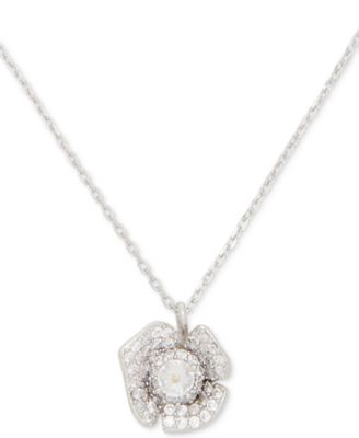 kate spade new york - Silver-Tone Cubic Zirconia Poppy Mini Pendant Necklace, 16"+ 3" extender