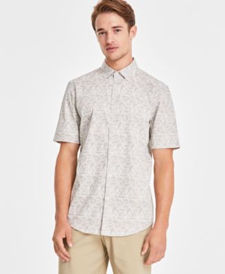 Alfani - Men's Distressed Geometric Print Short-Sleeve Button-Down Shirt