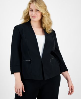 Kasper - Plus Size 3/4-Sleeve Collarless Blazer