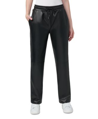 Hue - Women's High-Rise Faux-Leather Drawstring Pants
