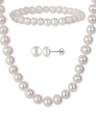 Macy's - 3-Pc. Set Cultured Freshwater Pearl (7-8mm) Collar Necklace, Stretch Bracelet, & Stud Earrings