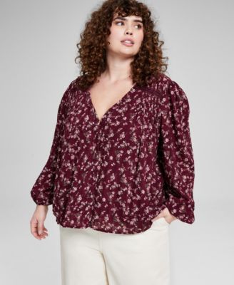 And Now This - Plus Size Floral Lace-Trim Button-Front Top