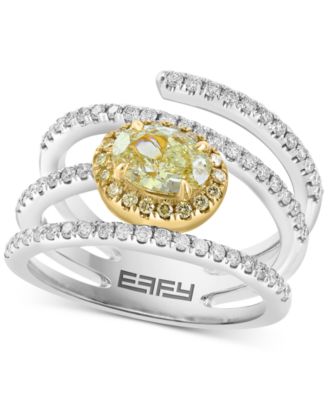 EFFY Collection - Yellow Diamond (1-1/10 ct. t.w.) & White Diamond (1/2 ct. t.w.) Oval Horizontal Halo Coil Ring in 18k Two-Tone Gold