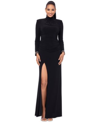 Betsy & Adam - Petite Mock-Neck Rhinestone-Cuff Gown