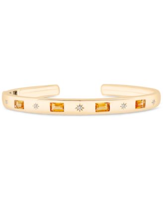 Macy's - Citrine (1 ct. t.w.) & White Topaz (1/20 ct. t.w.) Cuff Bangle Bracelet in 14k Gold-Plated Sterling Silver