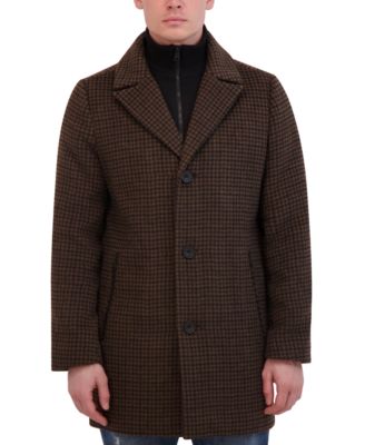 Kenneth Cole - Men's Brush Houndstooth Textured Topcoat with Removable Bib