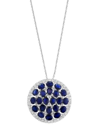 EFFY Collection - Blue Sapphire (9 ct. t.w.), White Sapphire (7/8 ct. t.w.), & Diamond (1/5 ct. t.w.) Cluster 18" Pendant Necklace in 14k White Gold