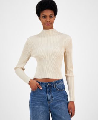 Madden Girl - Juniors' Metallic Ribbed Mock-Neck Sweater