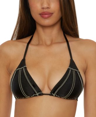 Becca - Women's Color Sheen Contrast-Stitch Triangle Bikini Top