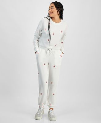 Hippie Rose - Juniors' Floral-Embroidered Sweatpants