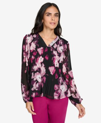 Calvin Klein - Petite V-Neck Long-Sleeve Blouse