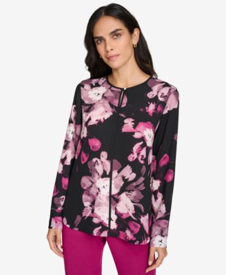 Calvin Klein - Petite Keyhole Long-Sleeve Blouse