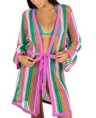 Hurley - Juniors' Striped Crochet Robe Cover-Up