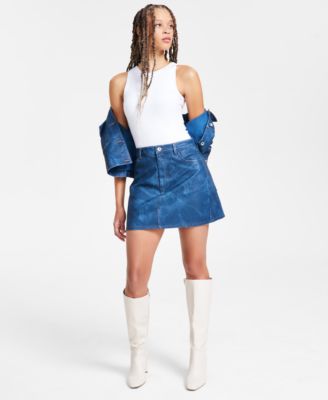 Bar III - Women's Denim-Finish Faux-Leather Mini Skirt