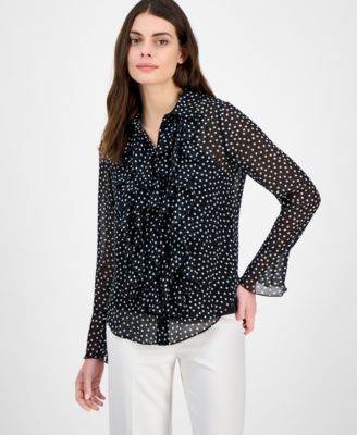 Anne Klein - Women's Ruffled Polka Dot Shirt