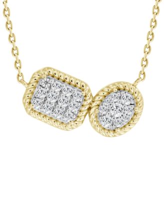 Macy's - Diamond Double Cluster Rope-Framed Pendant Necklace  (1/3 ct. t.w.) in 14k Gold, 16" + 2" extender