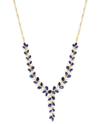 EFFY Collection - Blue Sapphire (15-5/8 ct. t.w.) & Diamond (3/4 ct. t.w.) 18" Lariat Necklace in 14k Yellow Gold