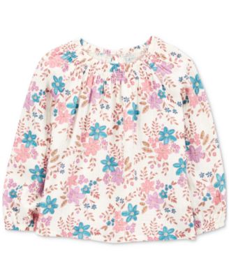 Carter's - Toddler Girls Cotton Floral-Print Woven Long-Sleeve Fashion Top