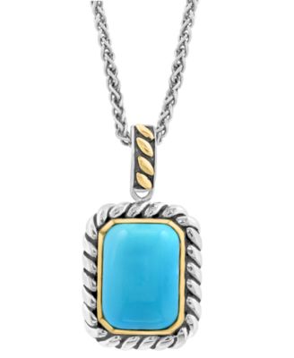 EFFY Collection - Turquoise (14 x 10mm) Rope Framed 18" Pendant Necklace in Sterling Silver & 14k Gold-Plate